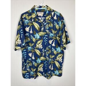 TOMMY BAHAMA "BRIGA BLOOMS" MEN'S CAMP SHIRT SILK BLEND BERING BLUE Size L